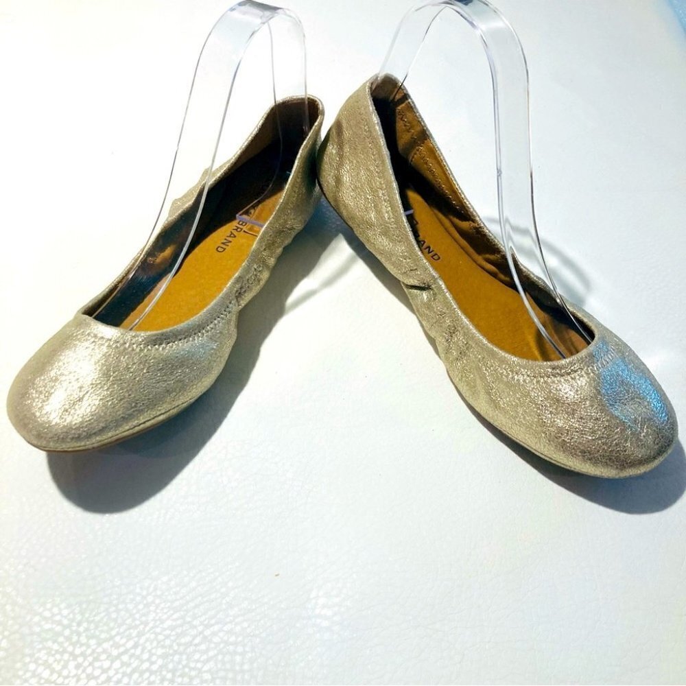 LUCKY BRAND Sz 8 Gold Ballet Elasticized Sides for Comfort Fit Slip On Flats NWT